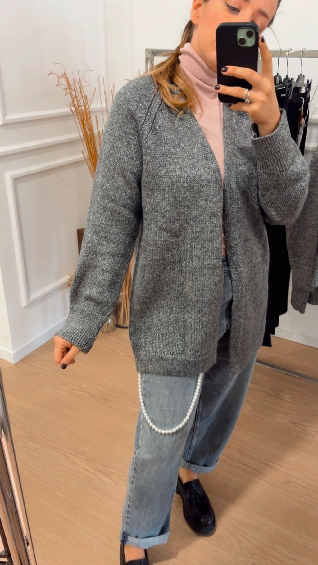Cardigan lurex Benin Only 15303774 grigio