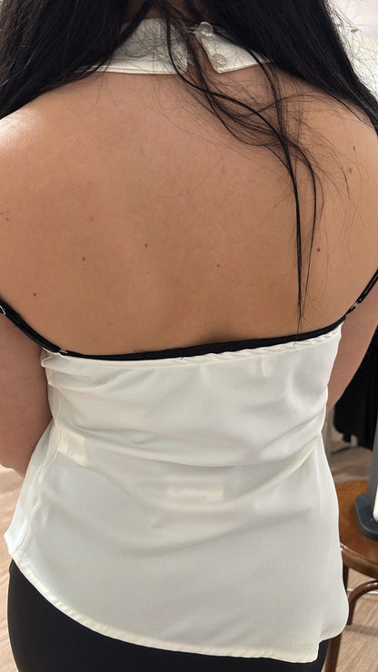 Top raso con frange Le Streghe A25DD003 burro