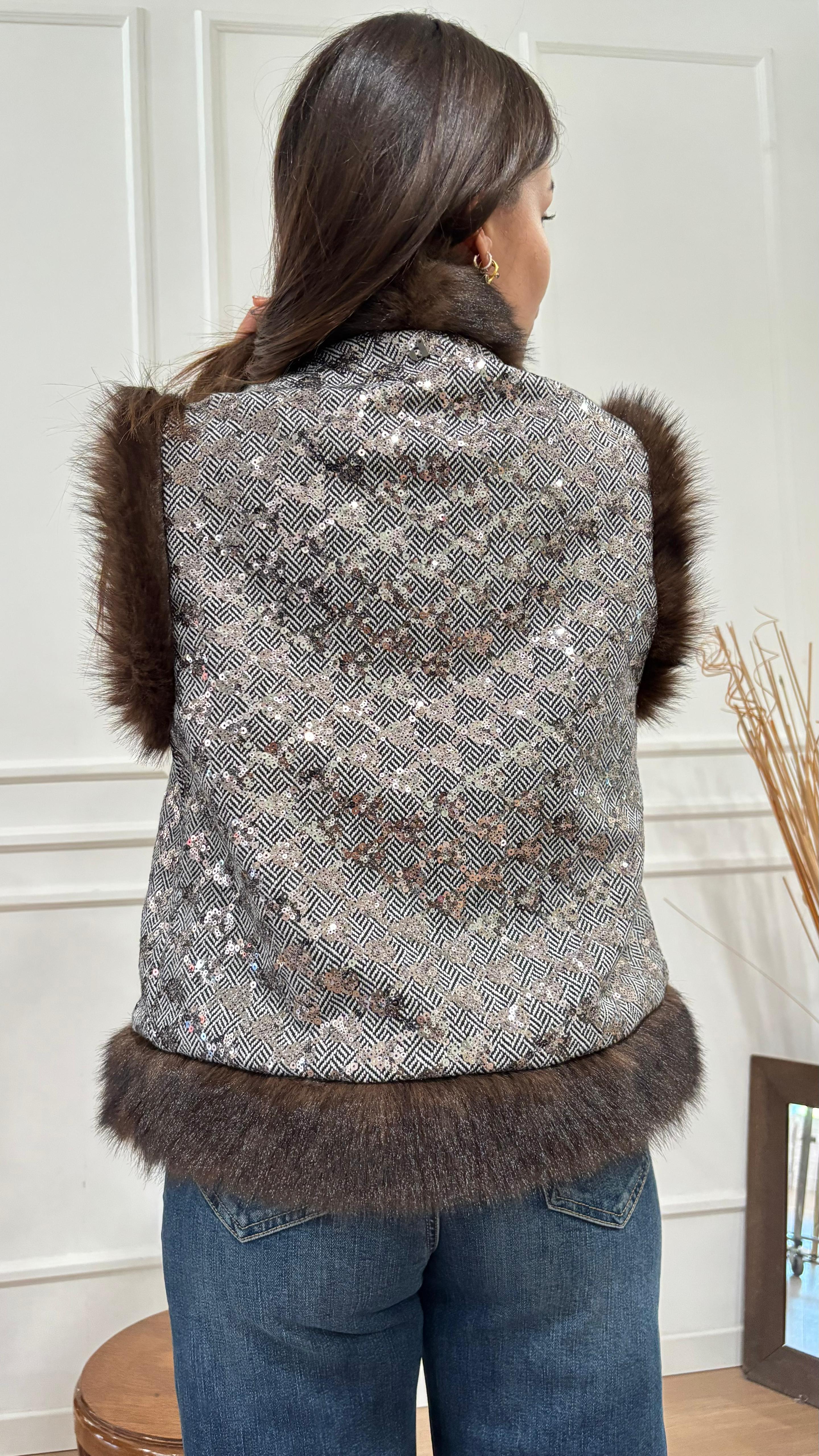 Gilet ricamato con bordi in pelliccia Dixie LAHAKCG