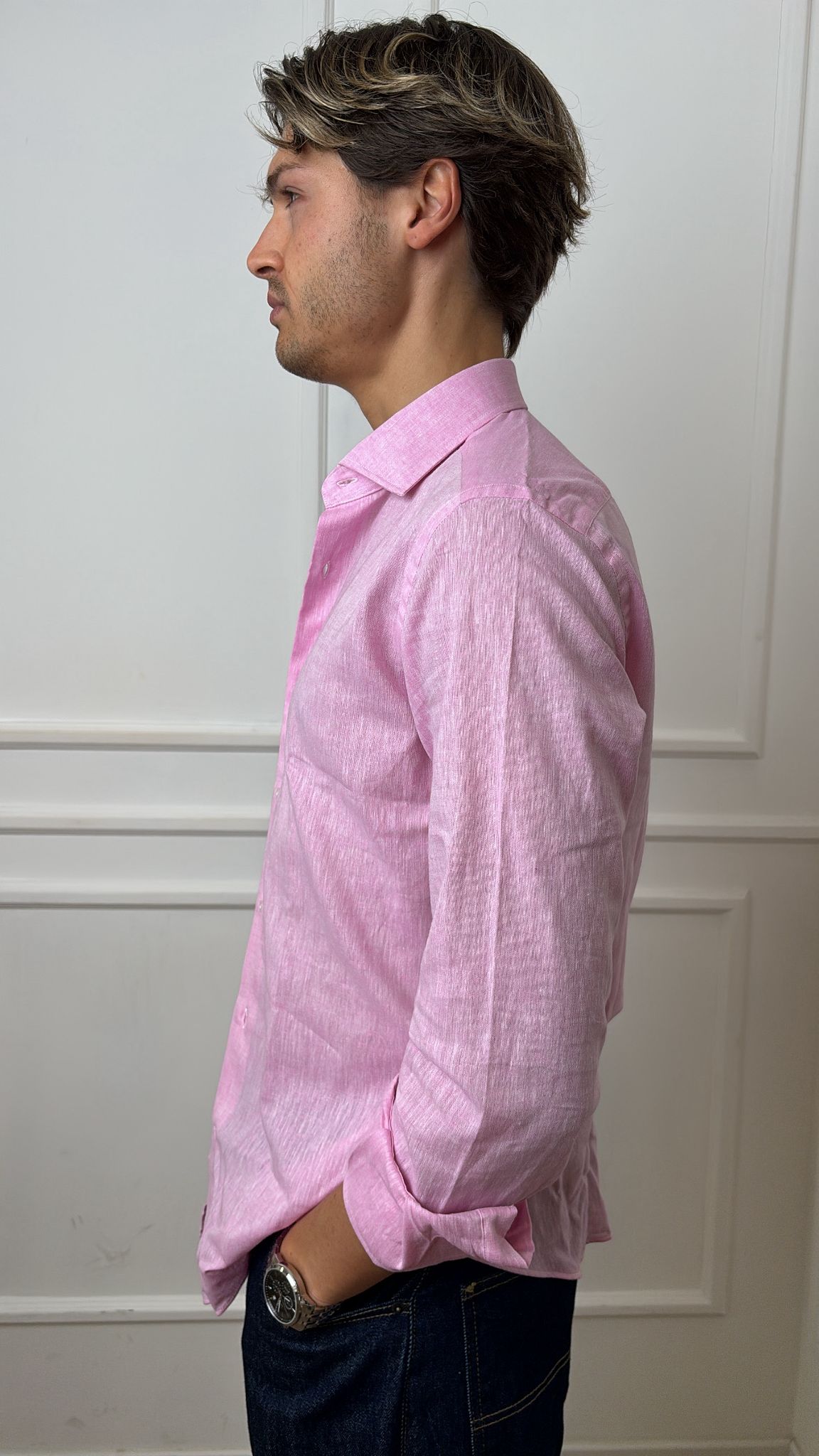 Camicia regular fit puro lino E26 120 Roma Bottega Artigiana