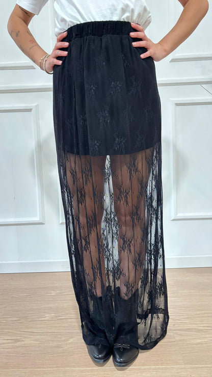 Gonna in pizzo trasparente Dixie G262Y047 nero