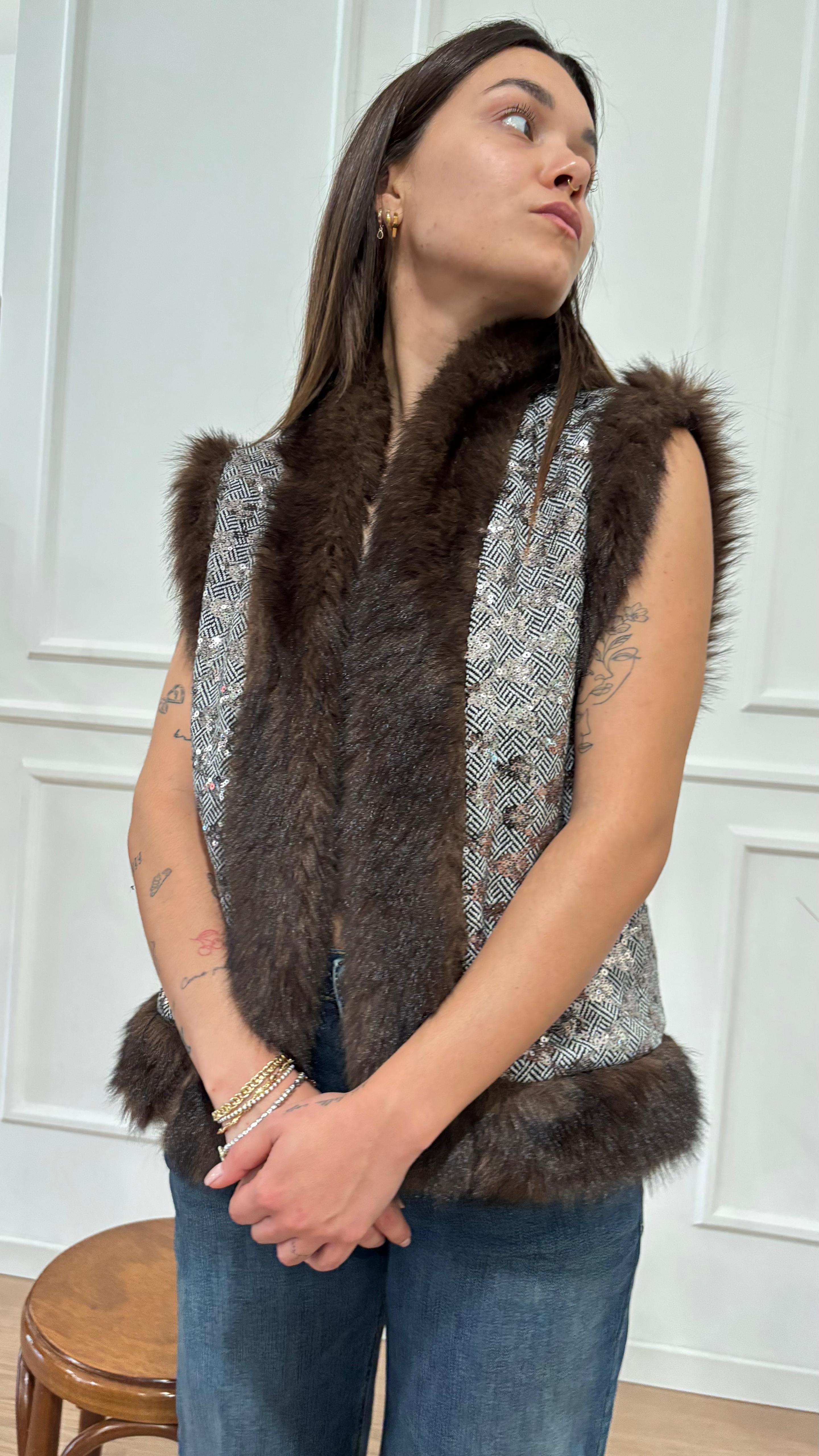 Gilet ricamato con bordi in pelliccia Dixie LAHAKCG