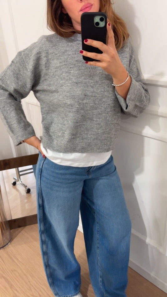 Pull giro Simoni Only 15368976 grigio melange