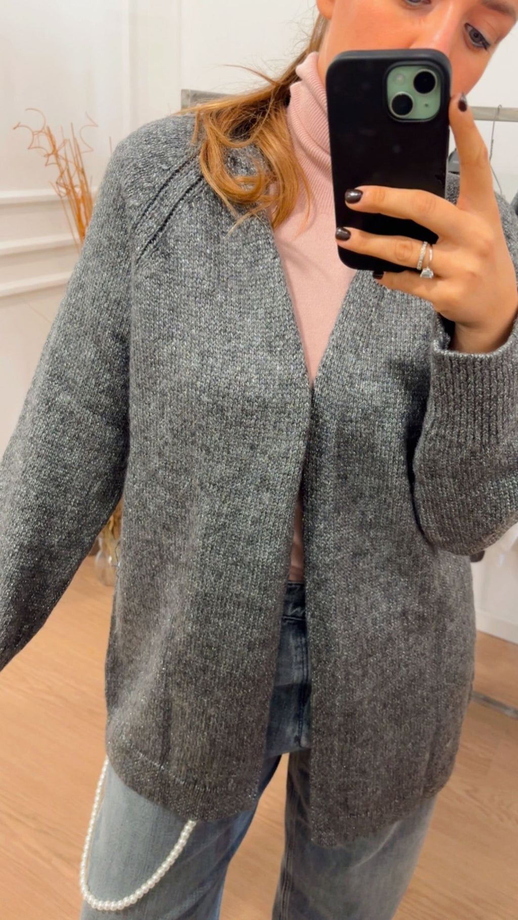 Cardigan lurex Benin Only 15303774 grigio