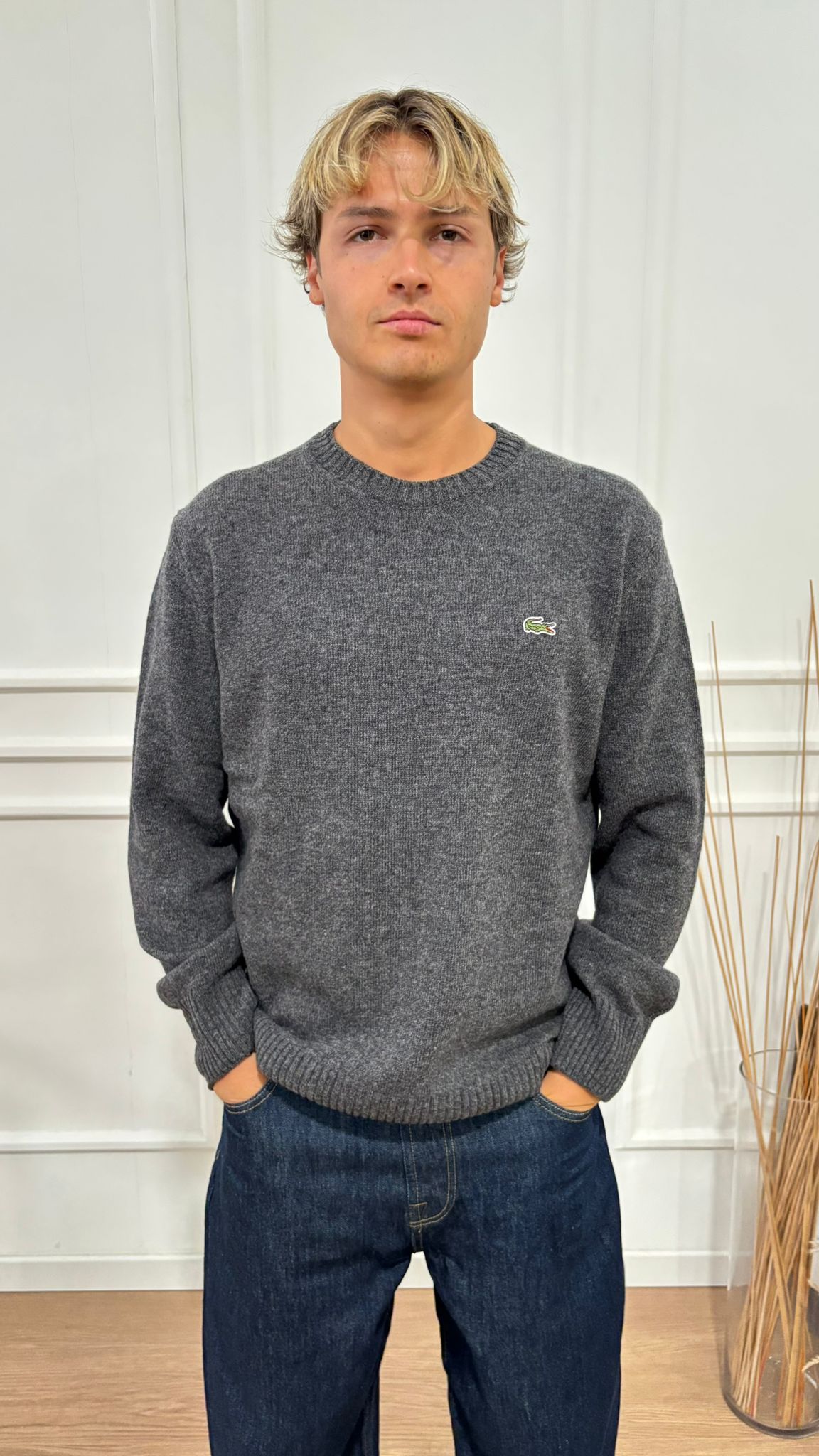 Maglia giro in lana cardata Lacoste AH2916 050