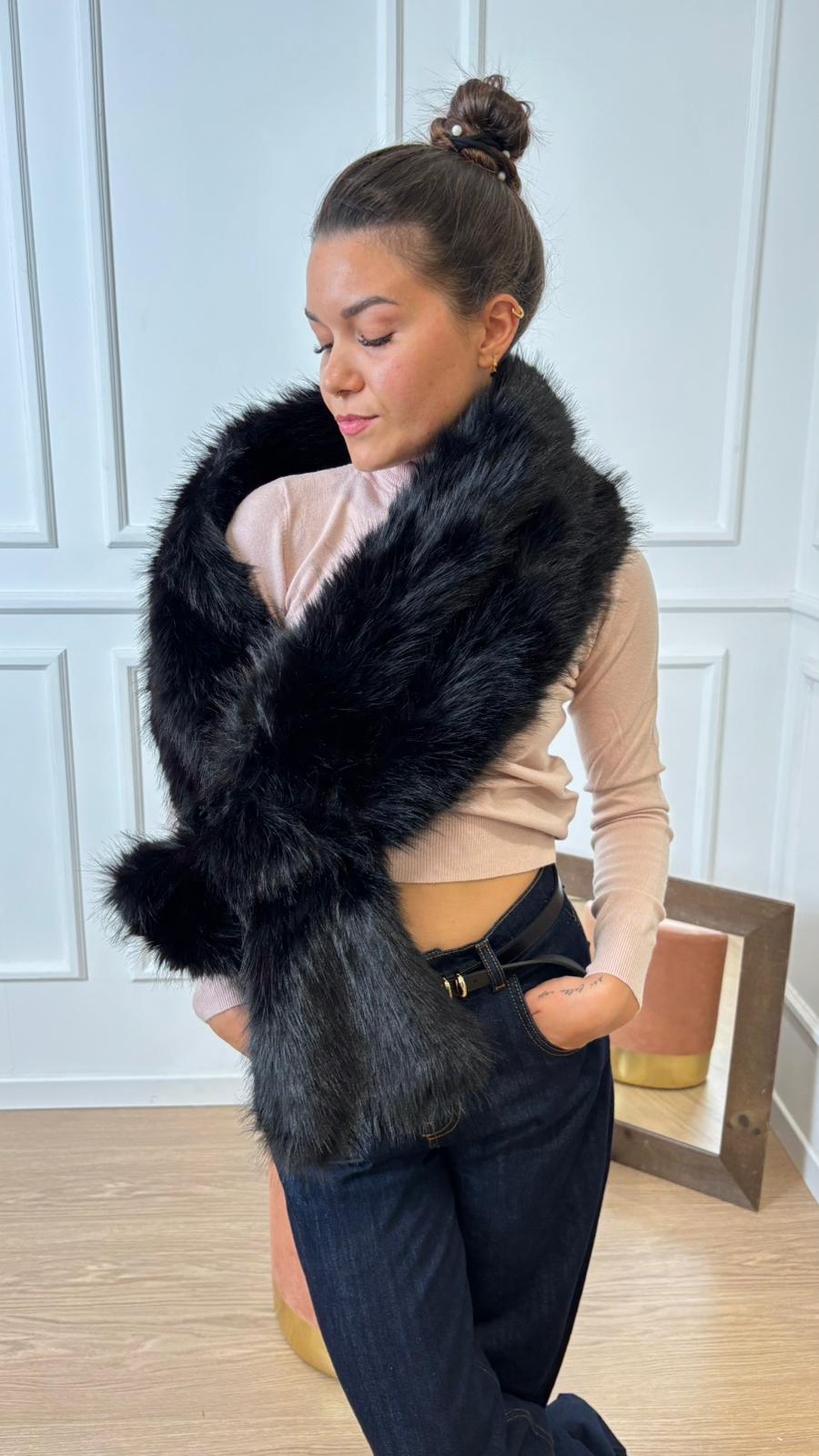 Sciarpone pelliccia lunga AF0002 Vicolo nera