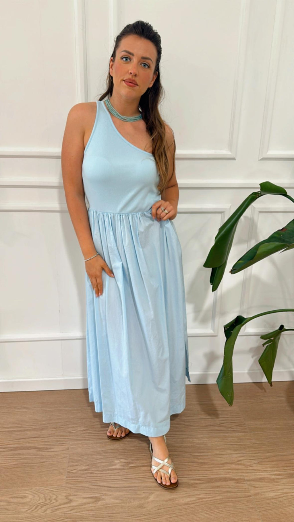 Abito midi monospalla Vicolo TD1667 azzurro