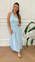 Abito midi monospalla Vicolo TD1667 azzurro