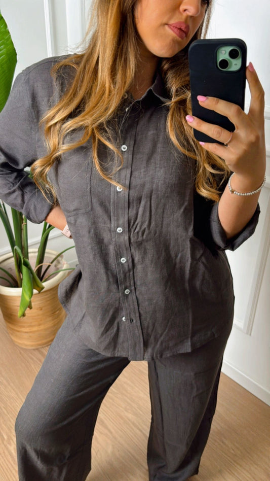 Camicia lino e viscosa Tokio Only grigio
