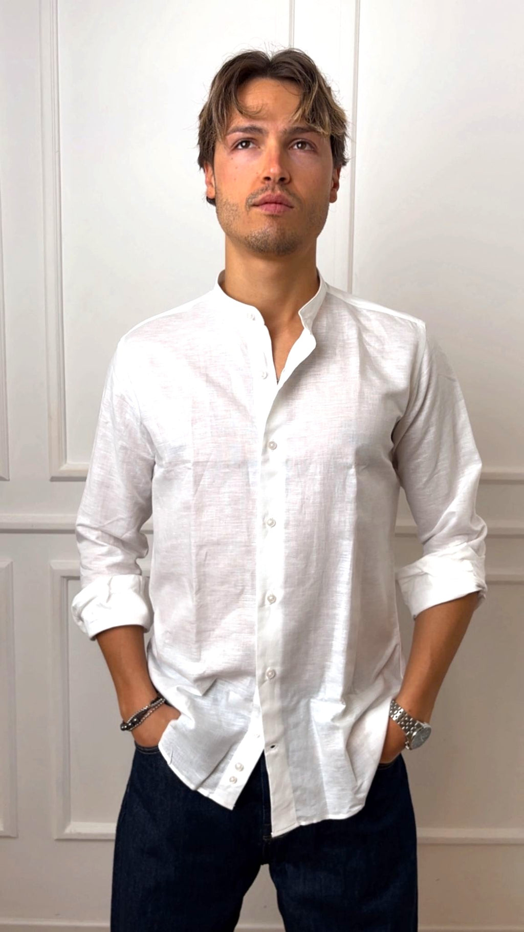 Camicia regular fit puro lino Guru E26 120 Roma Bottega Artigiana