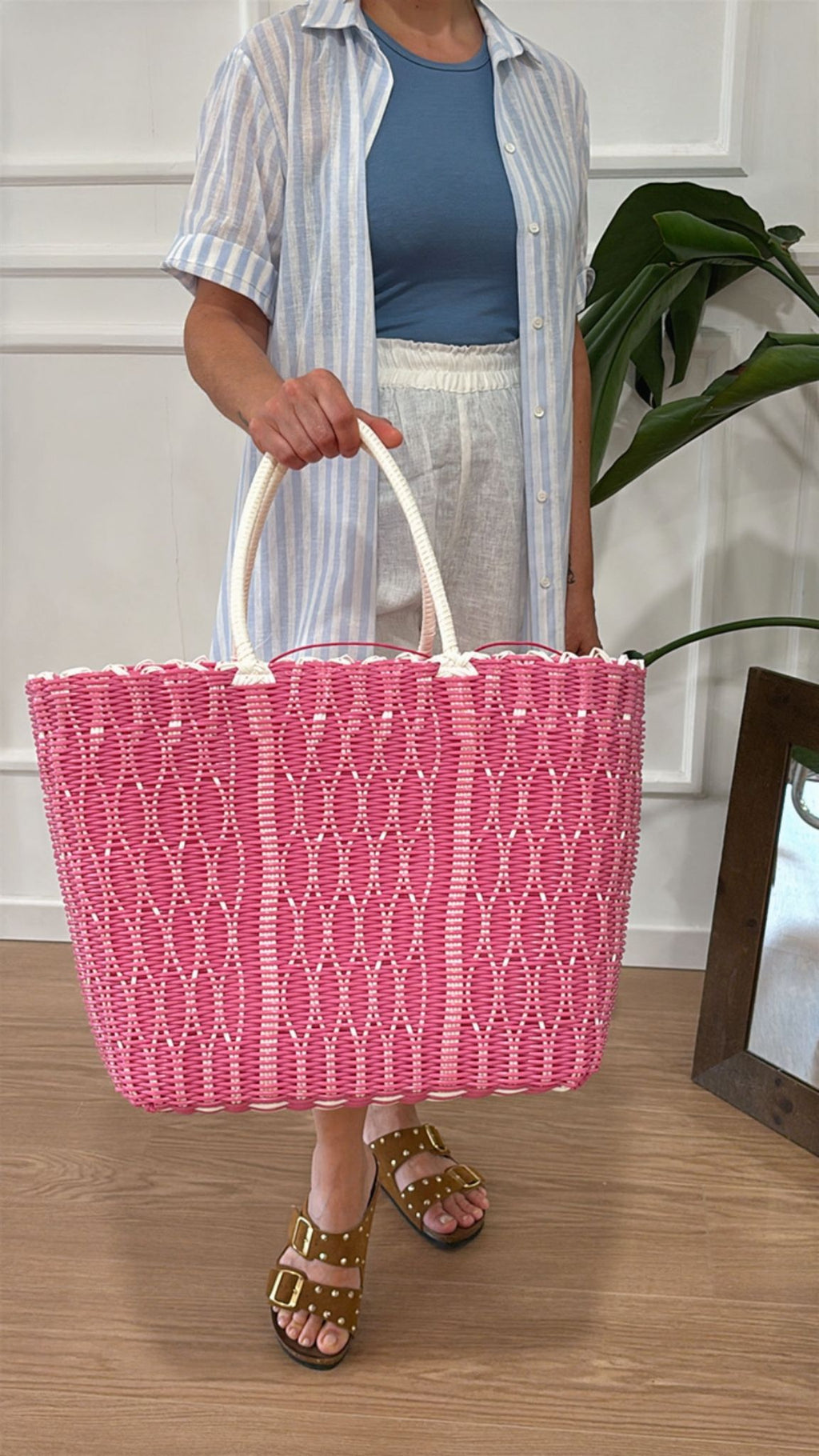 Bag mare grande con manici in plastica rosa