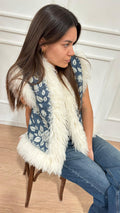 Gilet ricamato con bordi in pelliccia Dixie L945Y030X