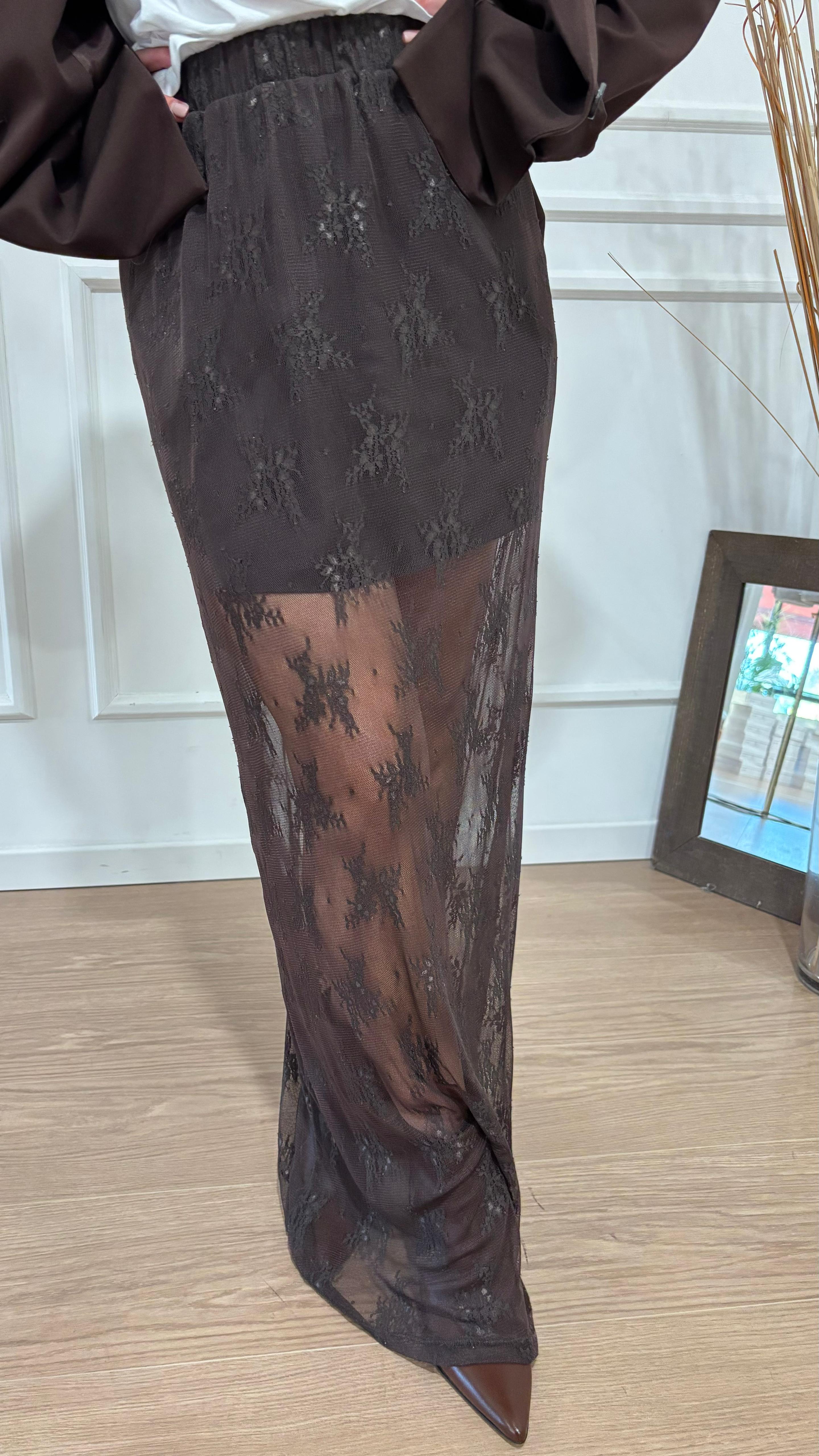 Gonna in pizzo trasparente Dixie G262Y047 moro