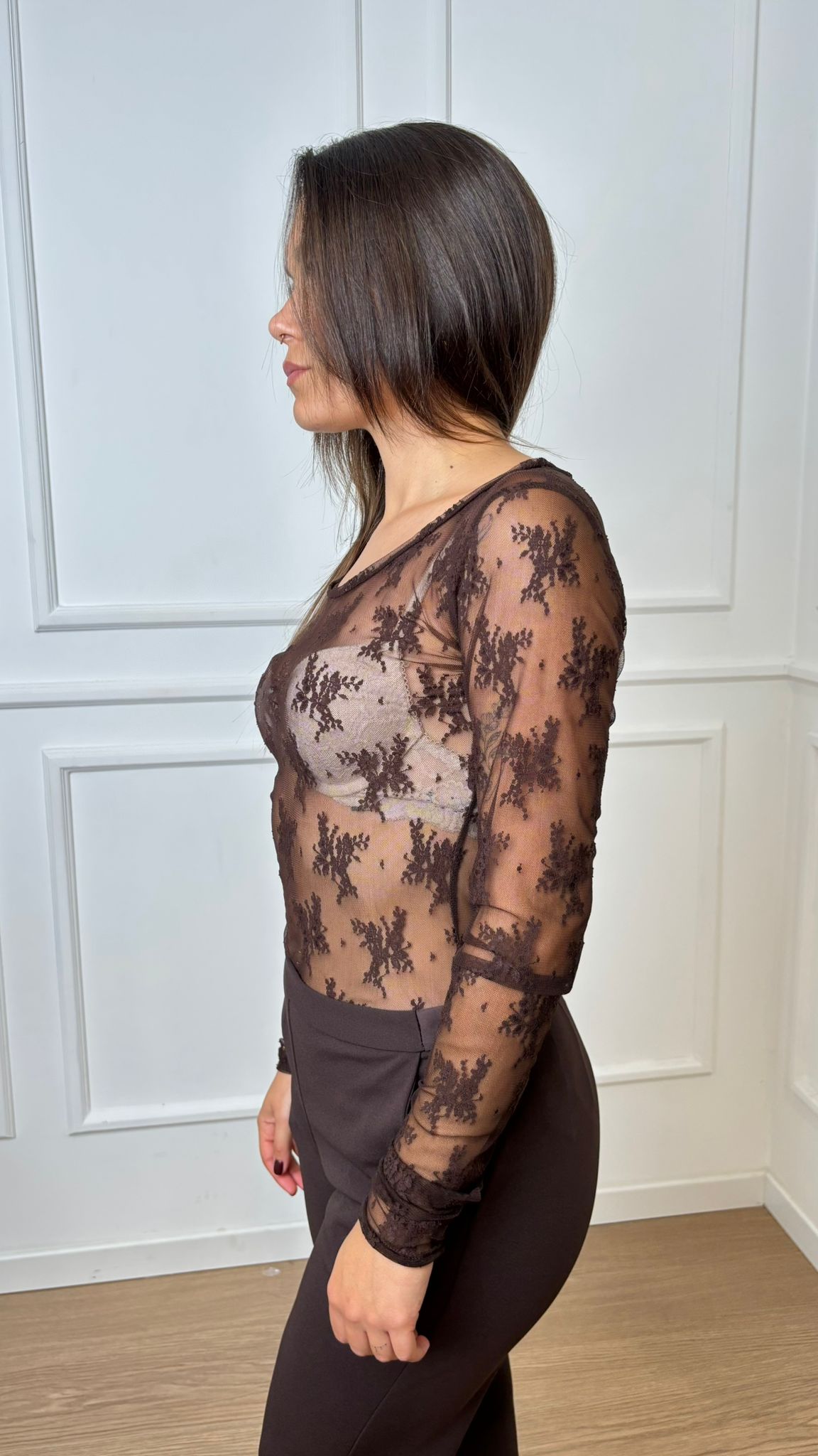 Maglia in pizzo trasparente Imperial TW91KMX Cioccolato