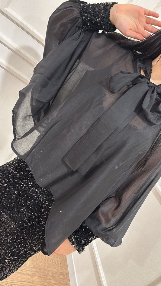 Blusa con polsino paillettes Dejavu DL109 nero
