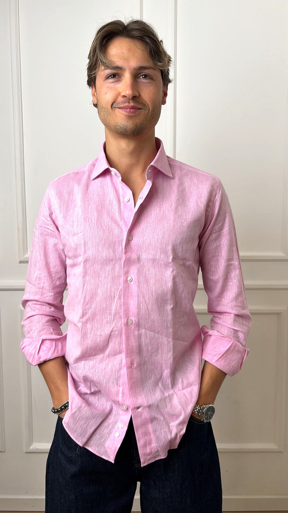 Camicia regular fit puro lino E26 120 Roma Bottega Artigiana