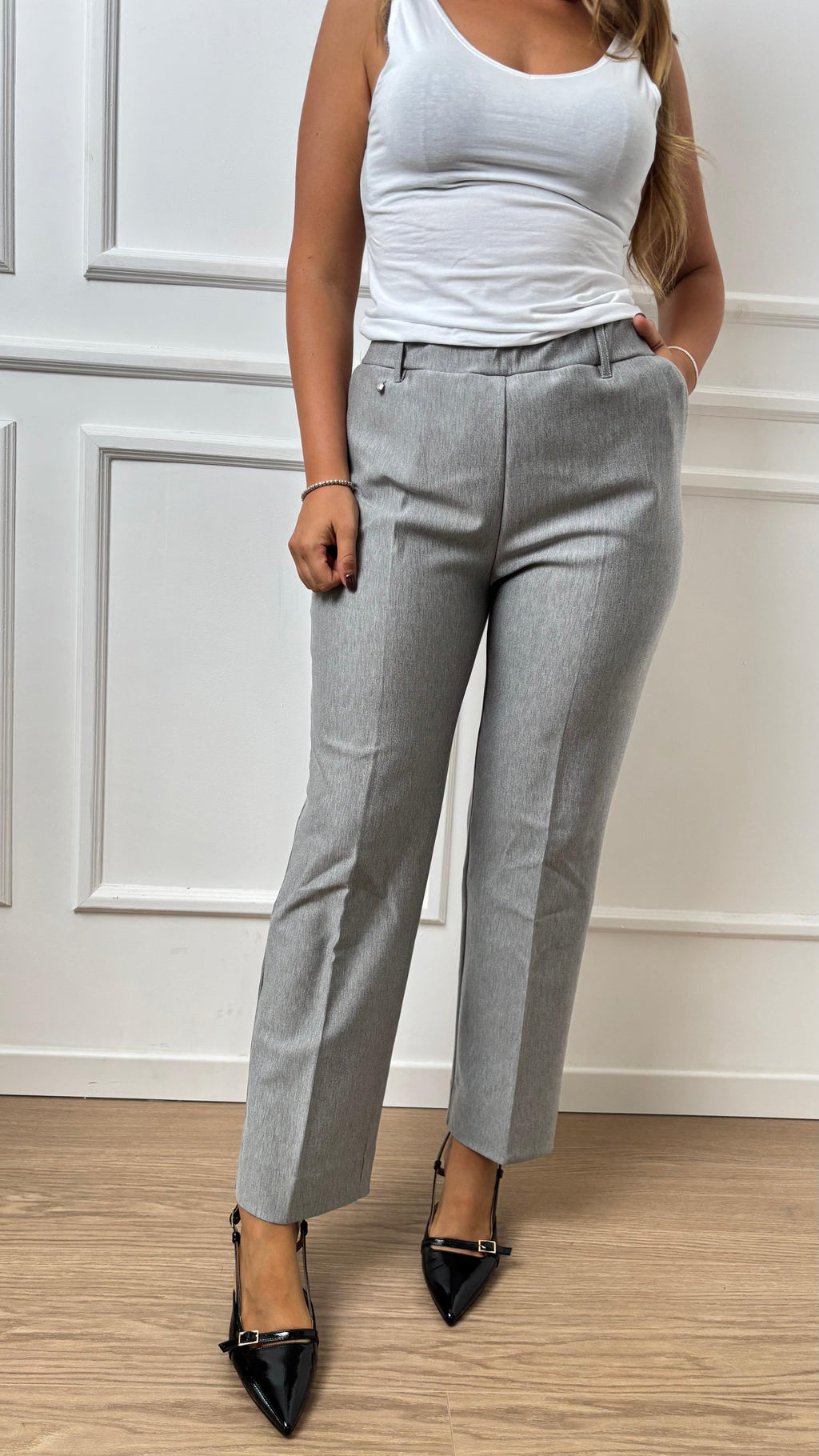 Pantalone straight Ragno DB24PP 135 grigio perla melange