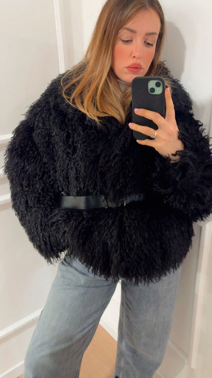 Pellicciotto con cintura Vicolo TF2308 Nero