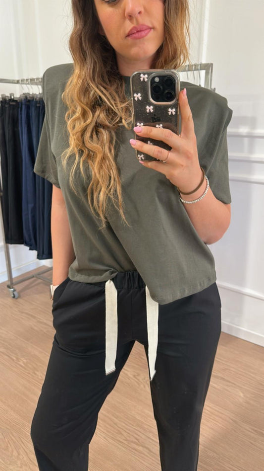 T-Shirt spalla imbottita Vicolo Nuvola UD0029 militare
