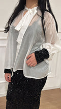 Blusa con polsino paillettes Dejavu DL109 Bianca