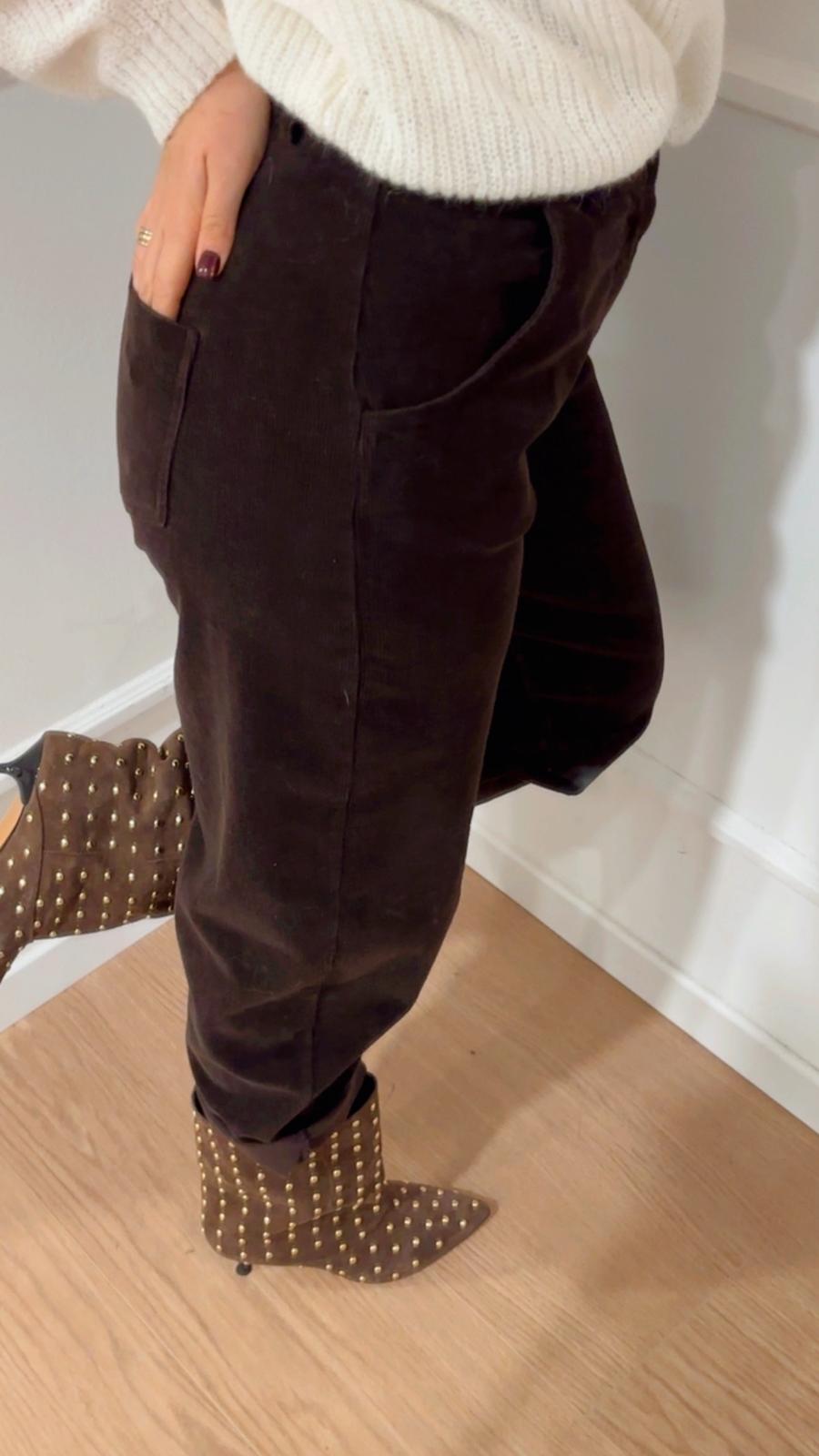 Pantalone barrel in velluto Tensione In PA5140 Fondente