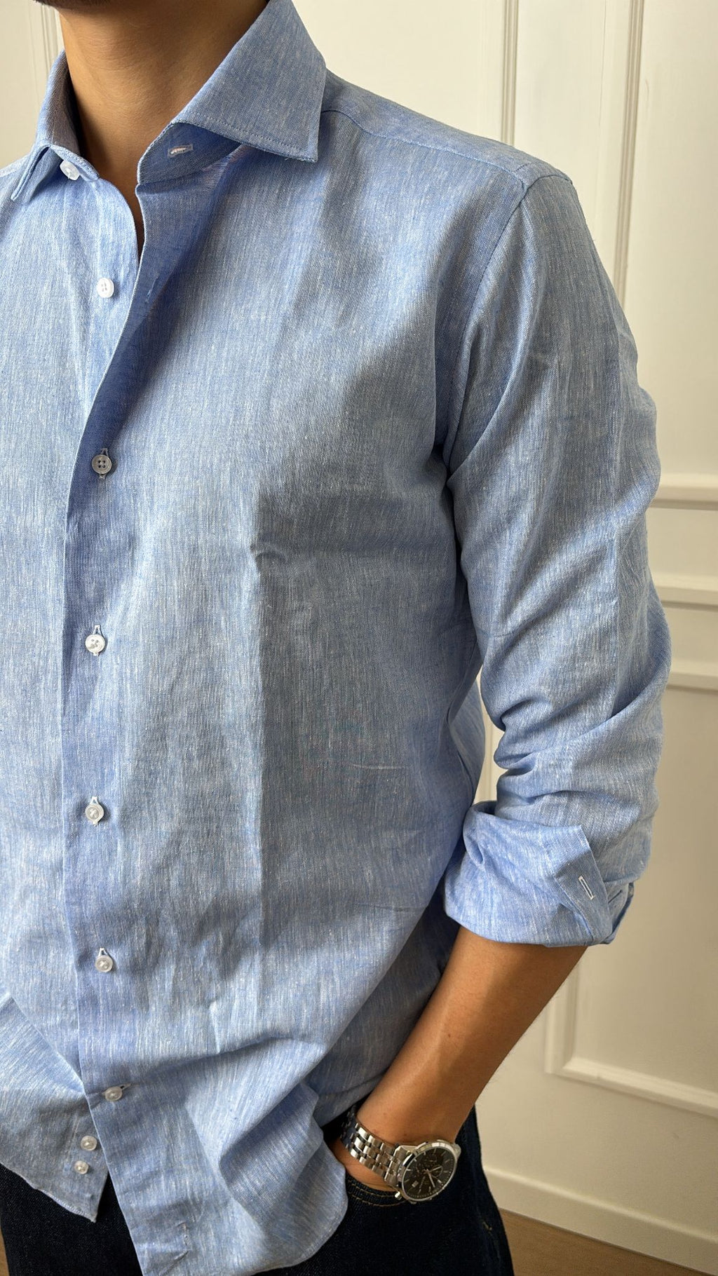 Camicia regular fit puro lino E26 120 Roma Bottega Artigiana