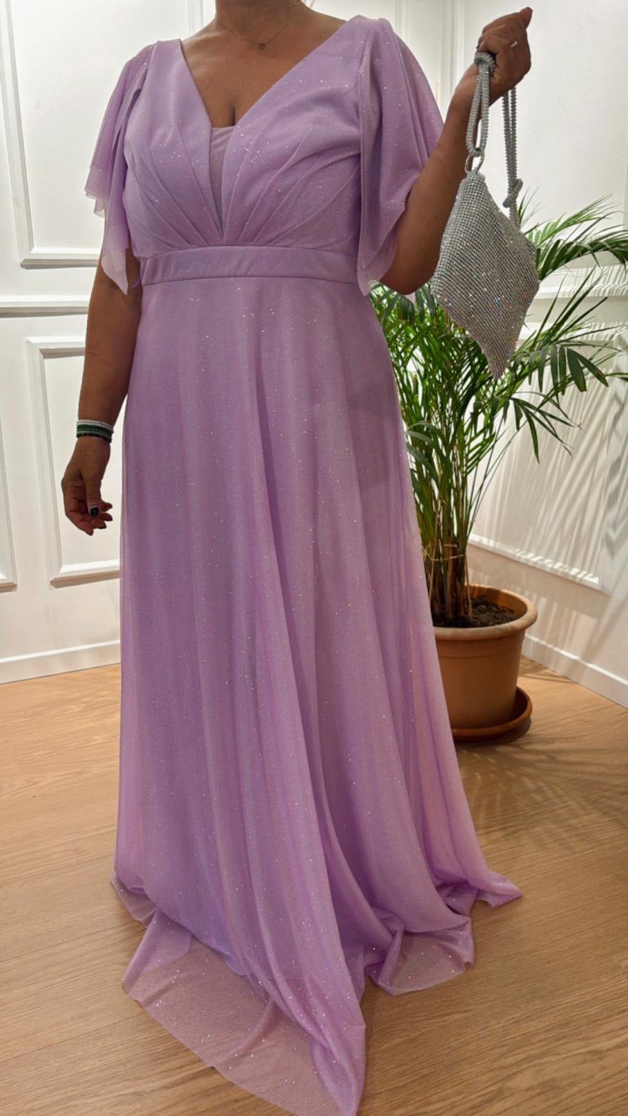 Abito lurex con stola Solo Gioie YS4370 TU3038 lilla