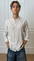 Camicia alla coreana in lino a righe Imperial C82993